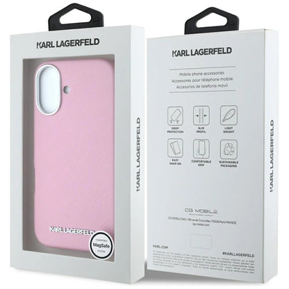 Karl Lagerfeld Saffiano Full Wrapped Elongated Metal Logo MagSafe iPhone 16 Case - Pink_7