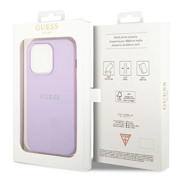 Guess Saffiano Strap Case for iPhone 14 Pro Max 6.7&quot; - Purple_7