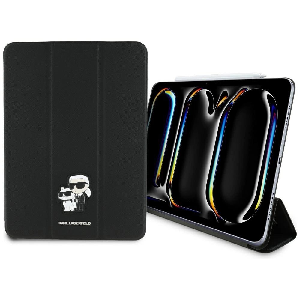 Karl Lagerfeld Saffiano Magnetic Karl &amp; Choupette iPad Pro 11" 2024 Book Cover Case - Black_0