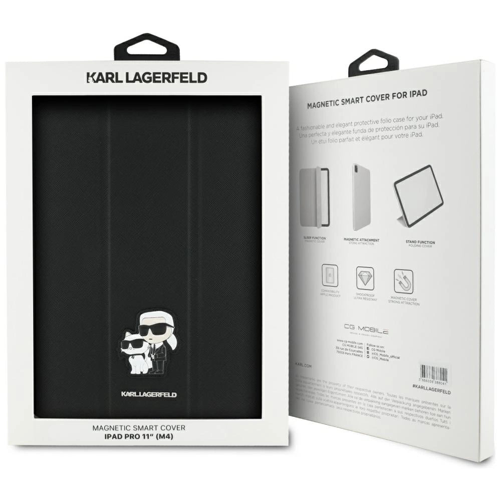 Karl Lagerfeld Saffiano Magnetic Karl &amp; Choupette iPad Pro 11" 2024 Book Cover Case - Black_7