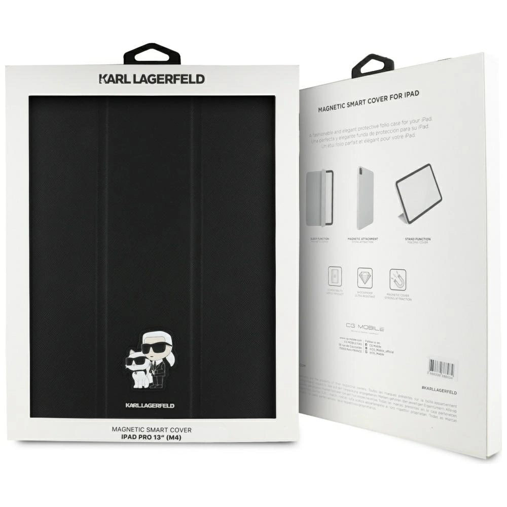 Karl Lagerfeld Saffiano Magnetic Karl &amp; Choupette iPad Pro 13" 2024 Book Cover Case - Black_7