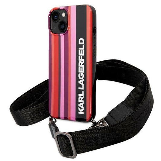Karl Lagerfeld Color Stripes Strap Case for iPhone 14 Plus / 15 Plus 6.7&quot; - Pink_0