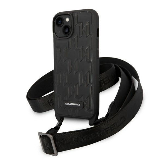 Karl Lagerfeld Monogram Plaque Logo Strap Case for iPhone 14 / 15 / 13 6.1" - Black_0