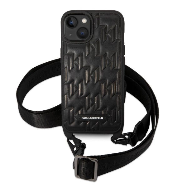 Karl Lagerfeld Monogram Plaque Logo Strap Case for iPhone 14 / 15 / 13 6.1" - Black_1
