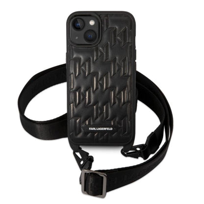 Karl Lagerfeld Monogram Plaque Logo Strap Case for iPhone 14 / 15 / 13 6.1" - Black_1