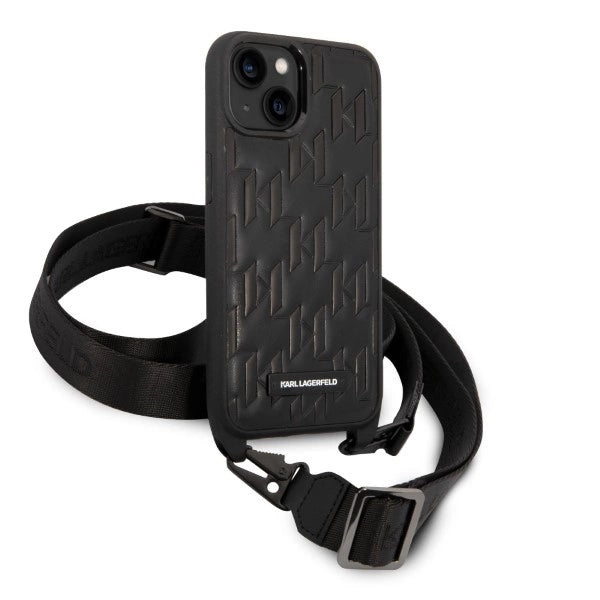 Karl Lagerfeld Monogram Plaque Logo Strap Case for iPhone 14 / 15 / 13 6.1" - Black_2