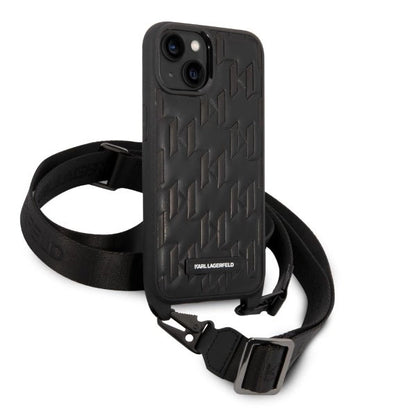 Karl Lagerfeld Monogram Plaque Logo Strap Case for iPhone 14 / 15 / 13 6.1" - Black_2