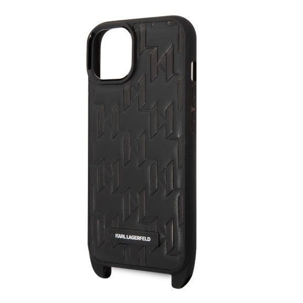 Karl Lagerfeld Monogram Plaque Logo Strap Case for iPhone 14 / 15 / 13 6.1" - Black_4