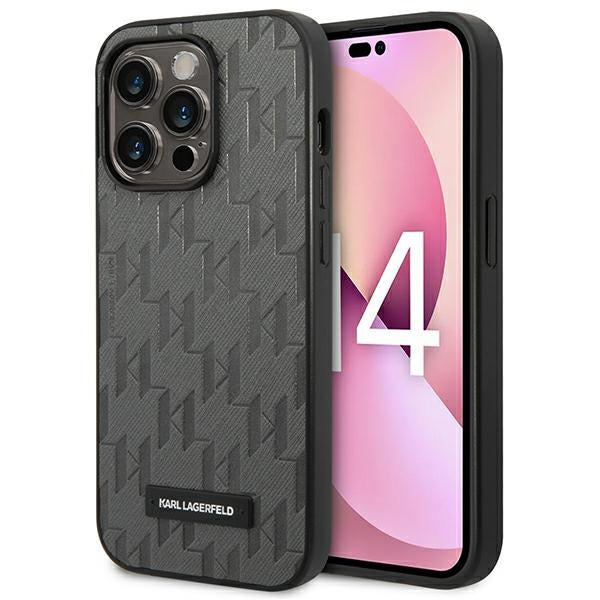 Karl Lagerfeld Saffiano Mono Metal Logo iPhone 14 Pro Max 6.7" Case - Gray_0