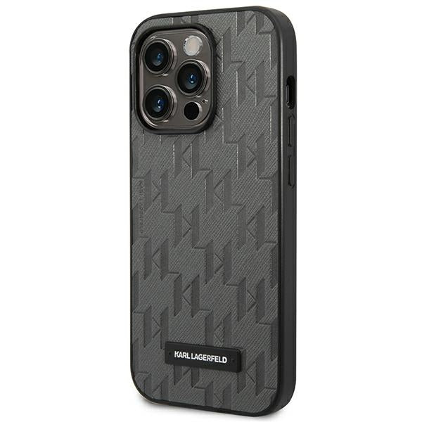 Karl Lagerfeld Saffiano Mono Metal Logo iPhone 14 Pro Max 6.7" Case - Gray_1
