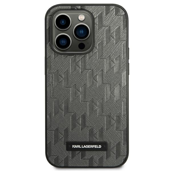 Karl Lagerfeld Saffiano Mono Metal Logo iPhone 14 Pro Max 6.7" Case - Gray_2