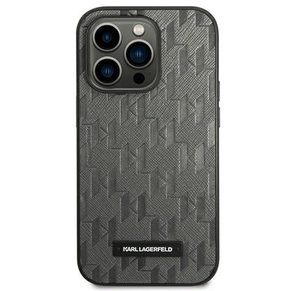 Karl Lagerfeld Saffiano Mono Metal Logo iPhone 14 Pro Max 6.7" Case - Gray_2
