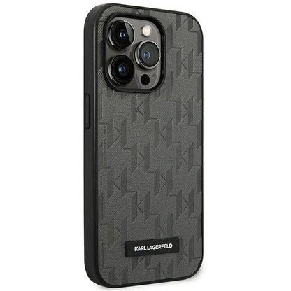 Karl Lagerfeld Saffiano Mono Metal Logo iPhone 14 Pro Max 6.7" Case - Gray_3