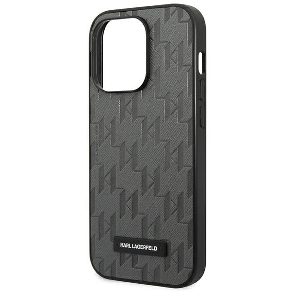 Karl Lagerfeld Saffiano Mono Metal Logo iPhone 14 Pro Max 6.7" Case - Gray_5