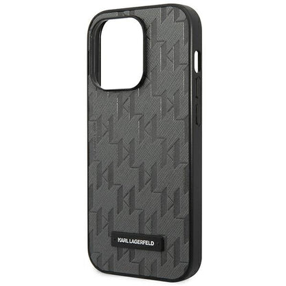 Karl Lagerfeld Saffiano Mono Metal Logo iPhone 14 Pro Max 6.7" Case - Gray_5