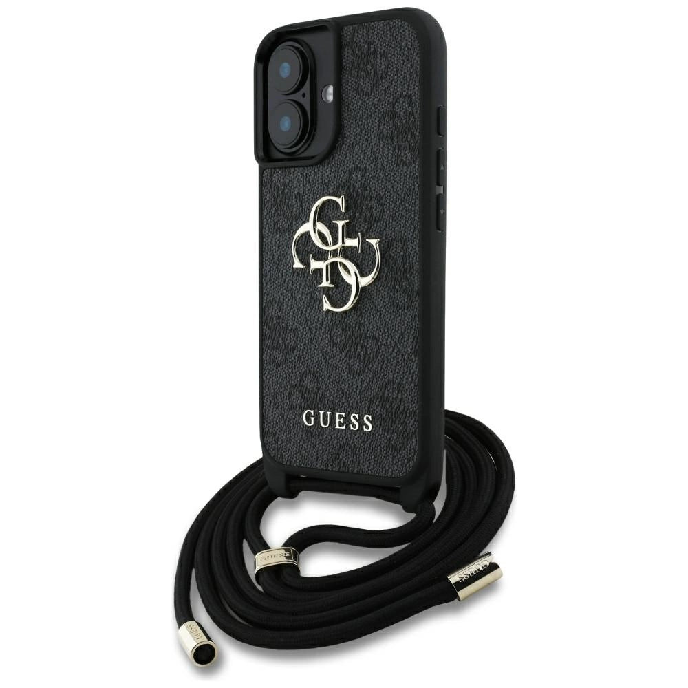 Guess 4G Big Logo Cord Stap Crossbody Case for iPhone 16 Plus Black_0