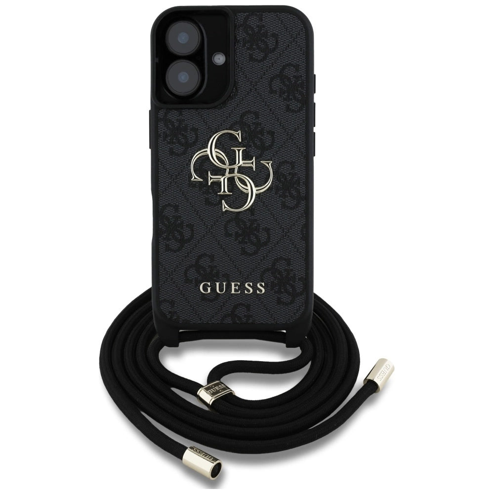 Guess 4G Big Logo Cord Stap Crossbody Case for iPhone 16 Plus Black_1