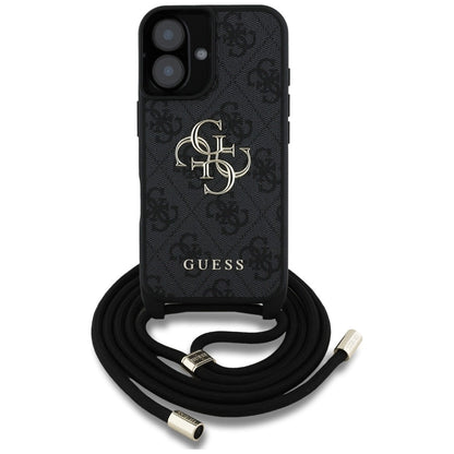 Guess 4G Big Logo Cord Stap Crossbody Case for iPhone 16 Plus Black_1