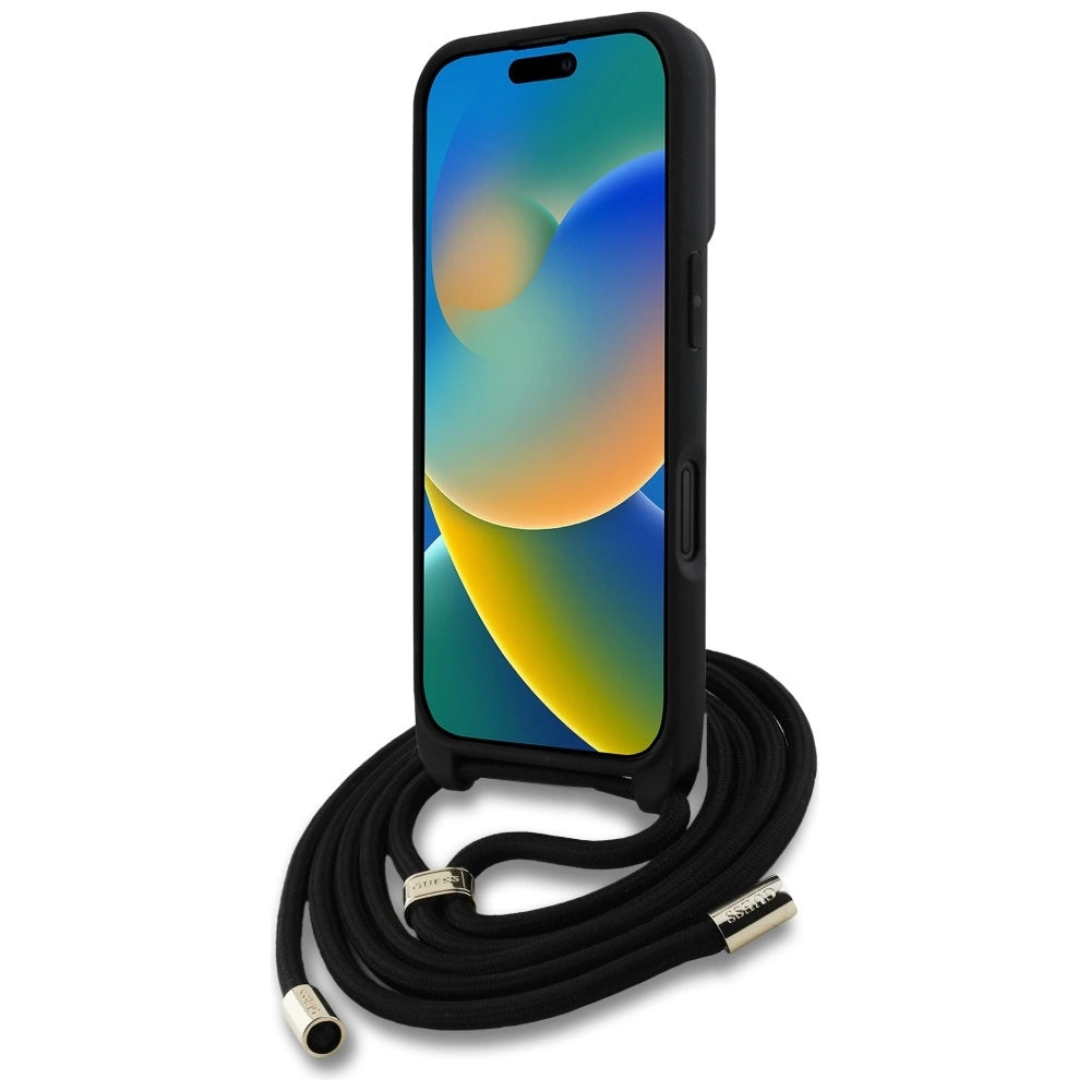 Guess 4G Big Logo Cord Stap Crossbody Case for iPhone 16 Plus Black_3