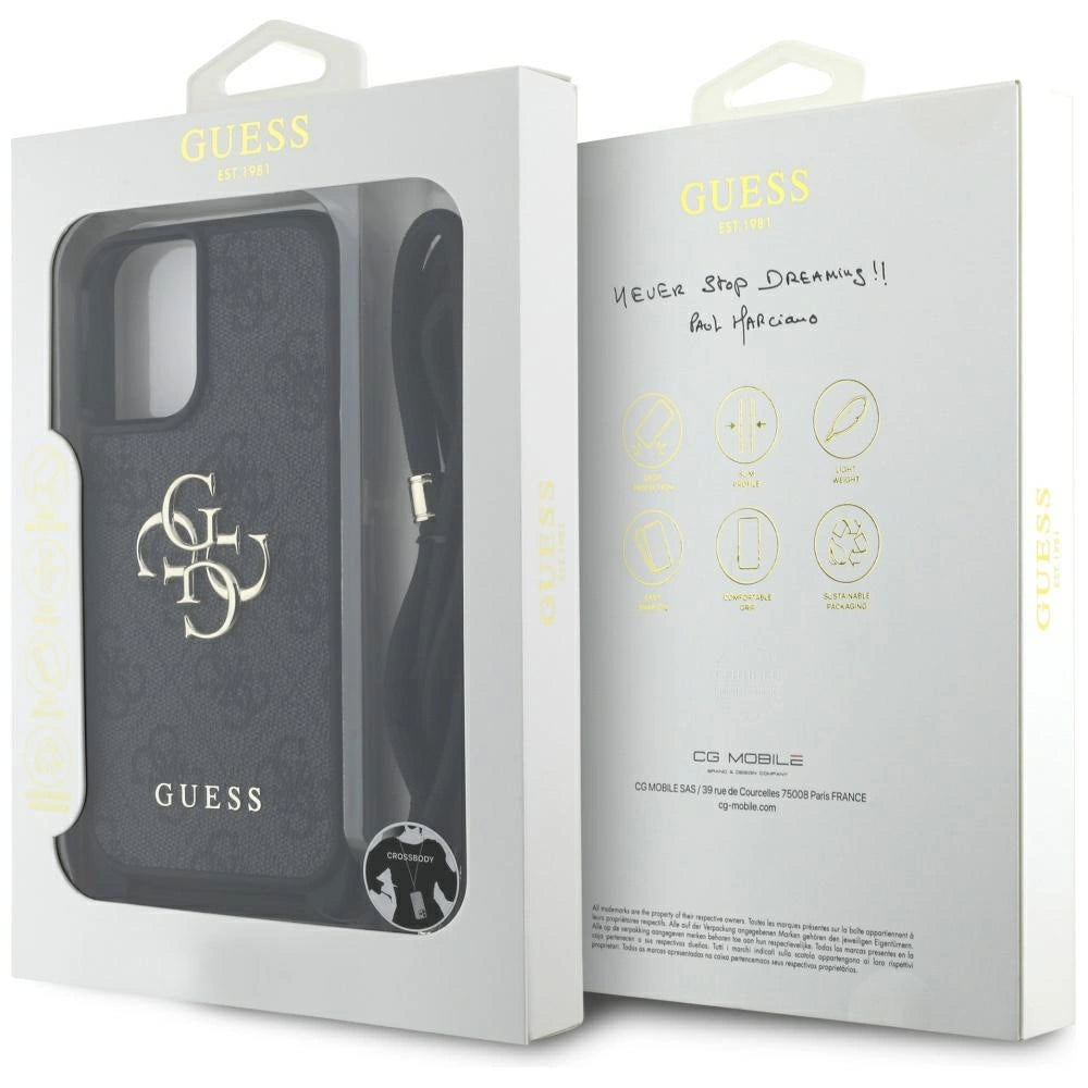 Guess 4G Big Logo Cord Stap Crossbody Case for iPhone 16 Plus Black_6