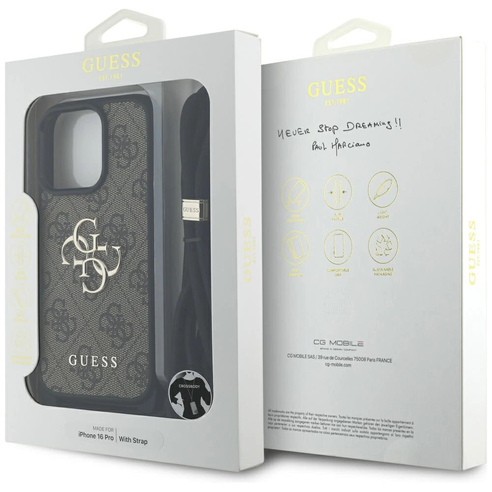 Guess 4G Big Logo Cord Stap Crossbody Case for iPhone 16 Pro Brown_6