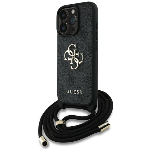 Guess 4G Big Logo Cord Stap Crossbody Case for iPhone 16 Pro Black_0