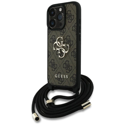 Guess 4G Big Logo Cord Stap Crossbody Case for iPhone 16 Pro Max Brown_0