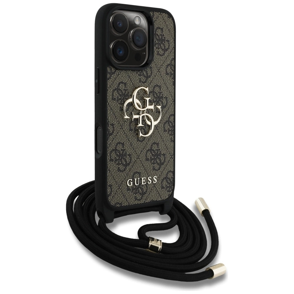 Guess 4G Big Logo Cord Stap Crossbody Case for iPhone 16 Pro Max Brown_2