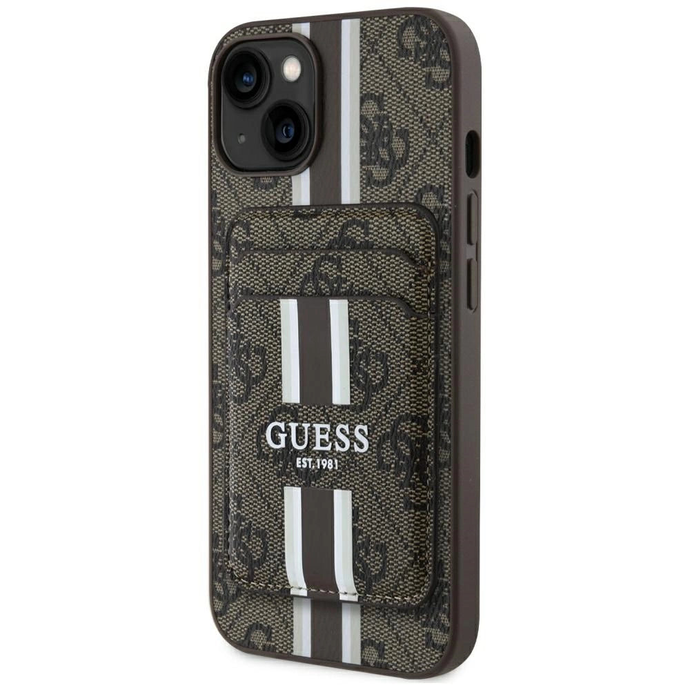 Guess 4G Stripes case with Magsafe wallet for iPhone 15 brown_0