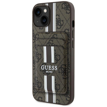 Guess 4G Stripes case with Magsafe wallet for iPhone 15 brown_0