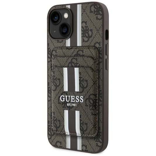 Guess 4G Stripes case with Magsafe wallet for iPhone 15 brown_0