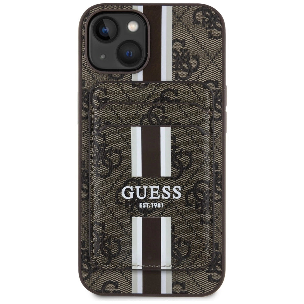 Guess 4G Stripes case with Magsafe wallet for iPhone 15 brown_1