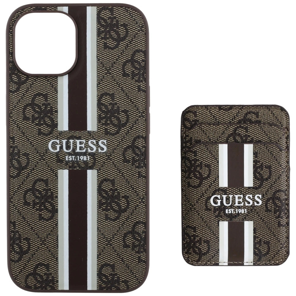 Guess 4G Stripes case with Magsafe wallet for iPhone 15 brown_3