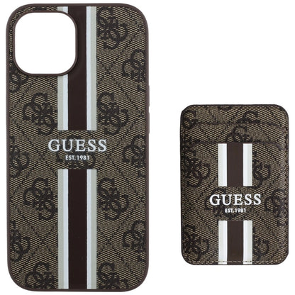 Guess 4G Stripes case with Magsafe wallet for iPhone 15 brown_3