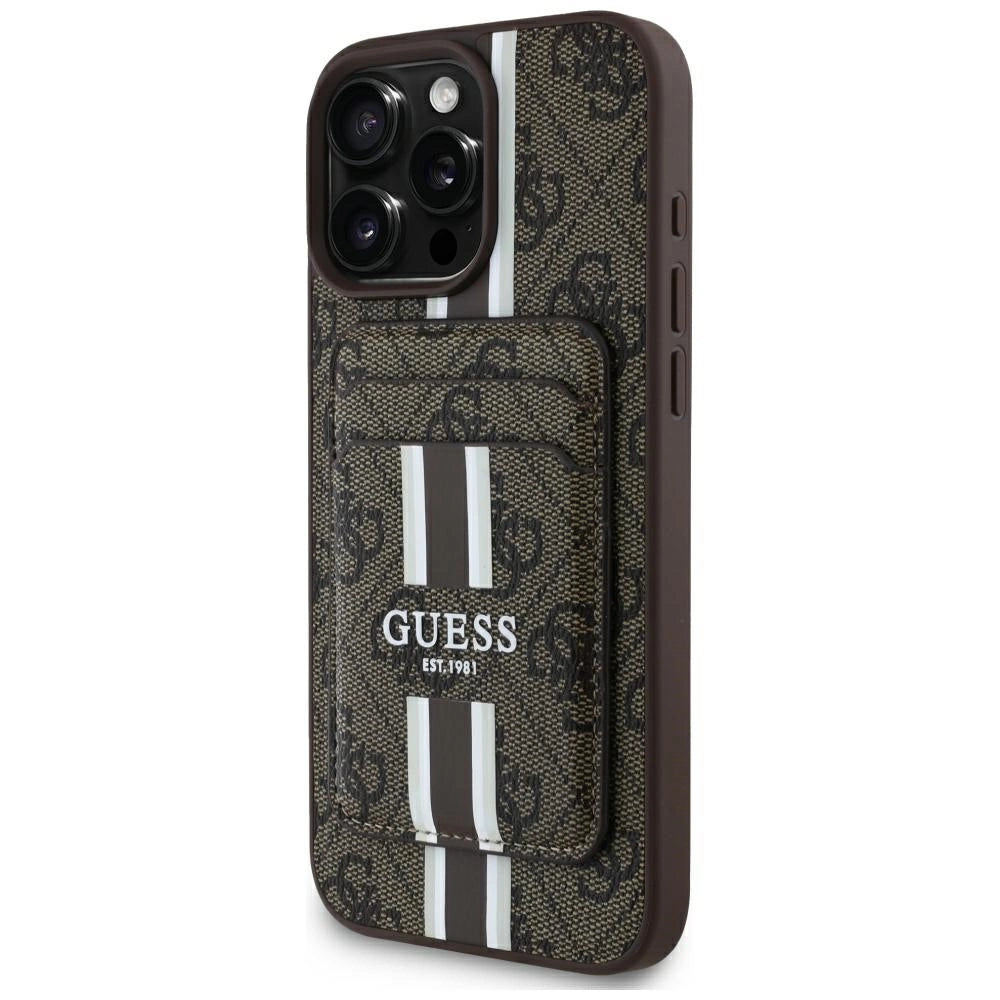Guess 4G Stripes case with Magsafe wallet for iPhone 16 Pro Max brown_0