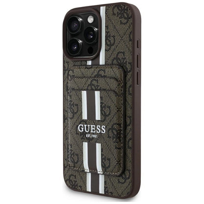 Guess 4G Stripes case with Magsafe wallet for iPhone 16 Pro Max brown_0