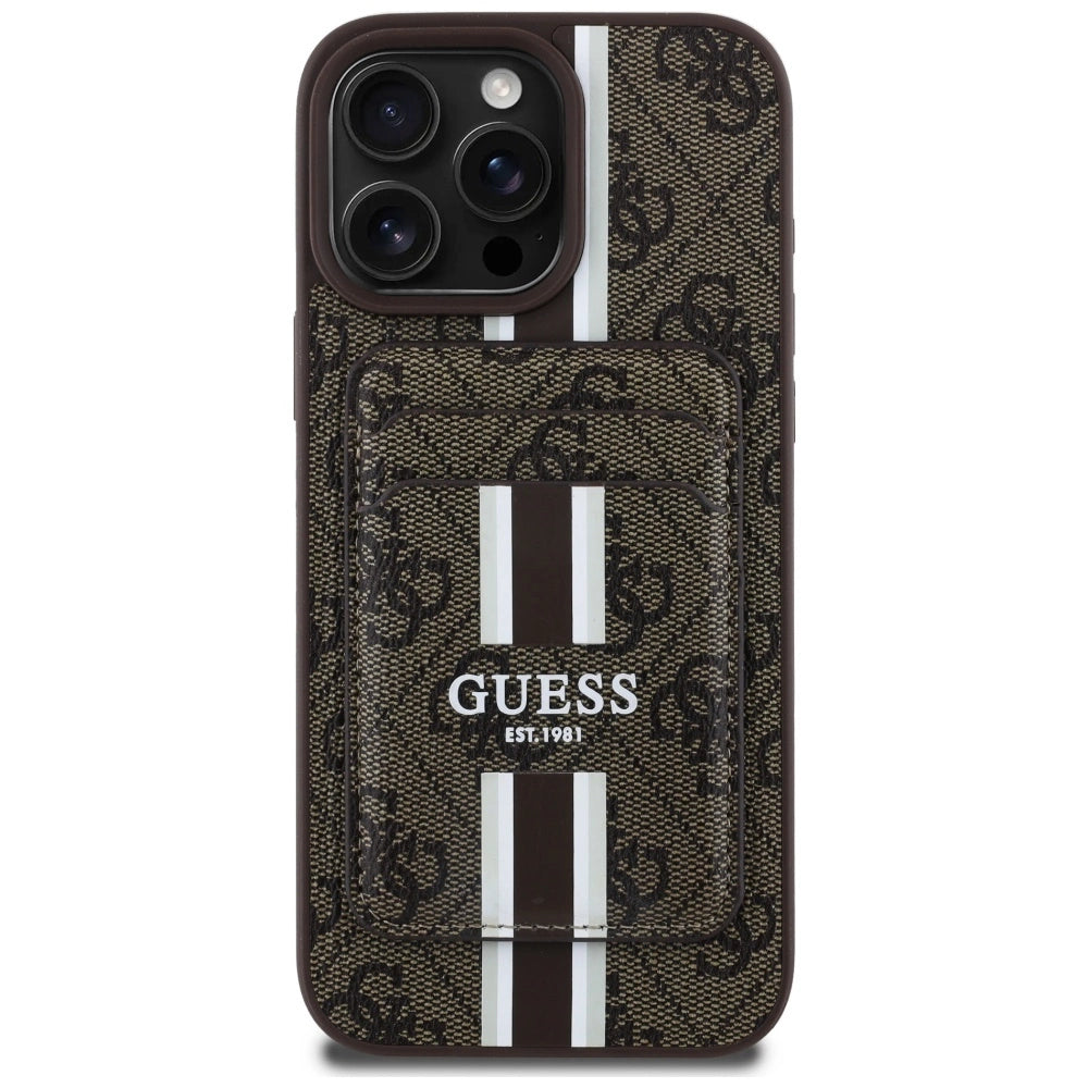 Guess 4G Stripes case with Magsafe wallet for iPhone 16 Pro Max brown_1