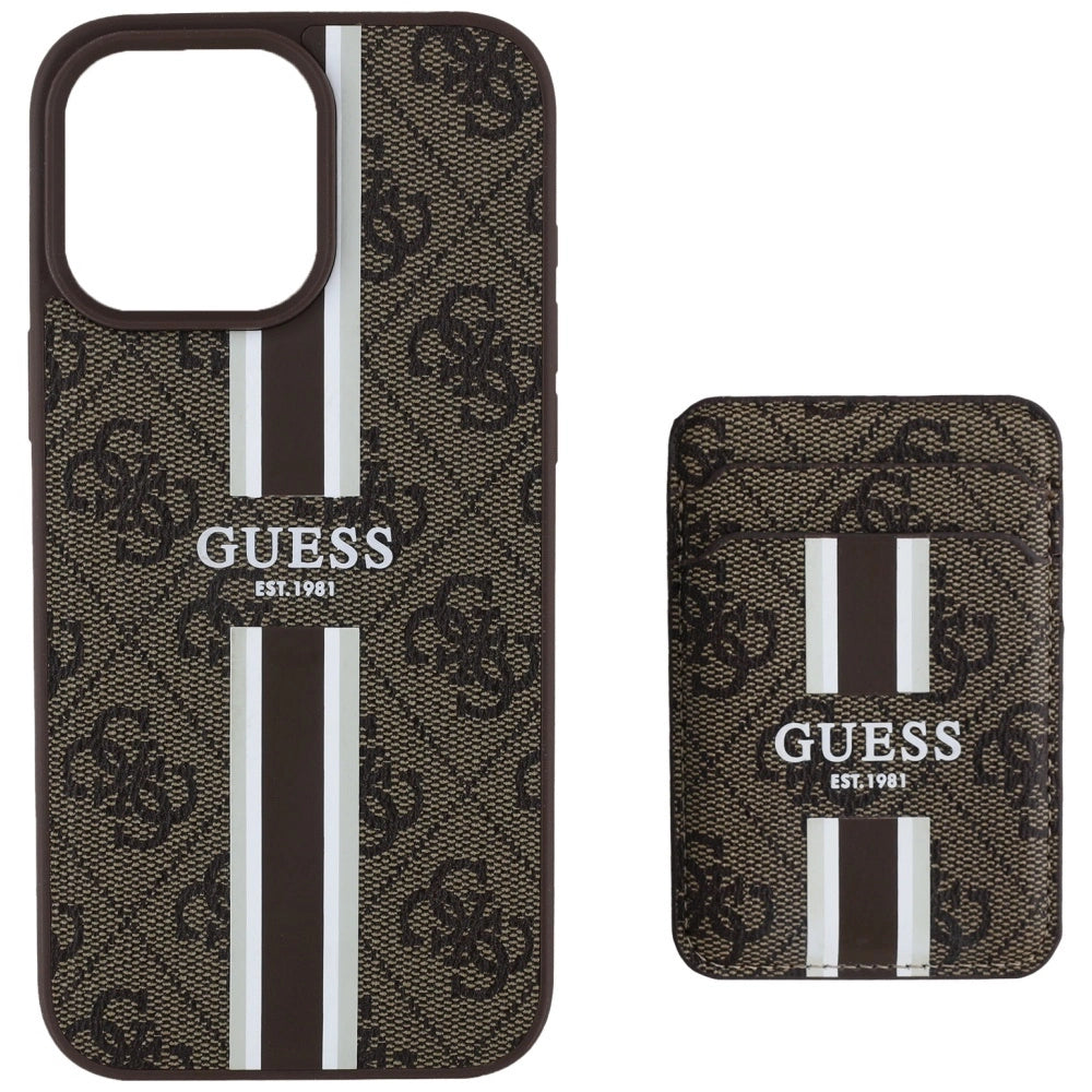 Guess 4G Stripes case with Magsafe wallet for iPhone 16 Pro Max brown_2