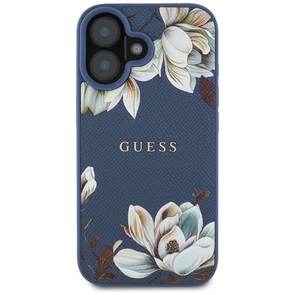 Guess Grained Printed Flower Pattern MagSafe case for iPhone 16 blue_2