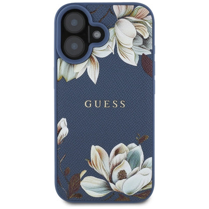Guess Grained Printed Flower Pattern MagSafe case for iPhone 16 blue_2