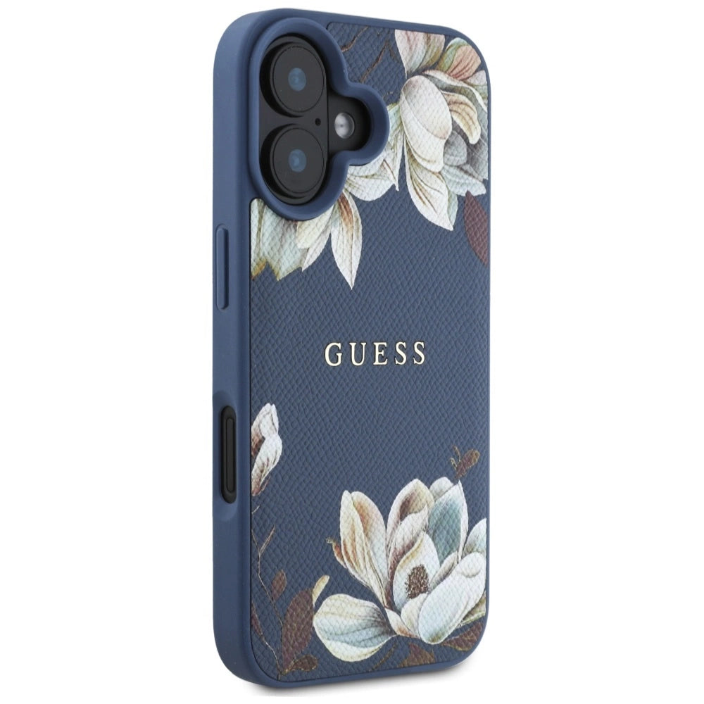 Guess Grained Printed Flower Pattern MagSafe case for iPhone 16 blue_3