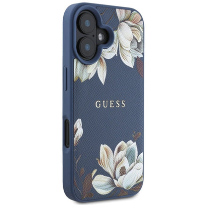 Guess Grained Printed Flower Pattern MagSafe case for iPhone 16 blue_3
