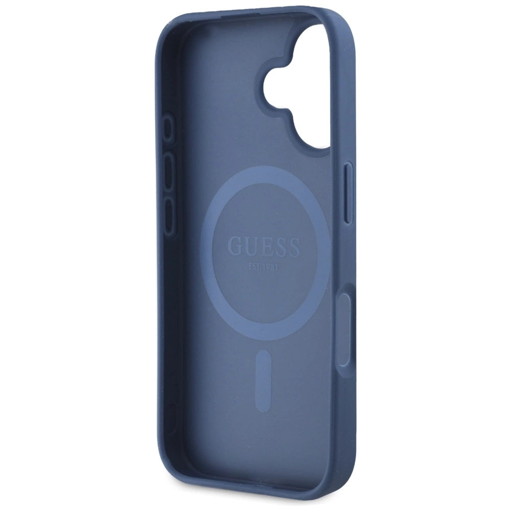 Guess Grained Printed Flower Pattern MagSafe case for iPhone 16 blue_6