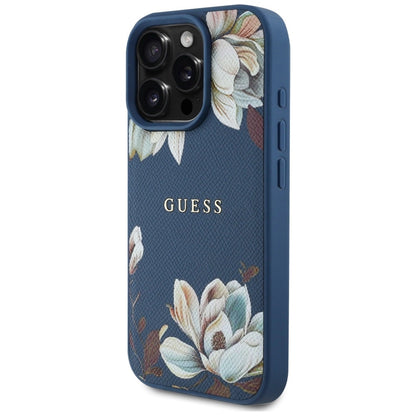 Guess Grained Printed Flower Pattern MagSafe case for iPhone 16 Pro Max blue_1