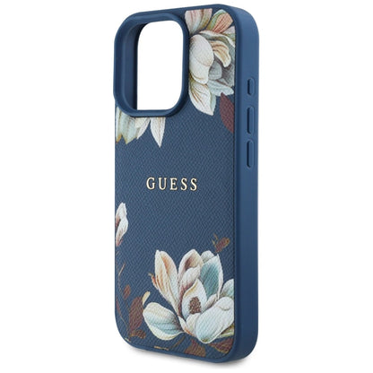 Guess Grained Printed Flower Pattern MagSafe case for iPhone 16 Pro Max blue_5