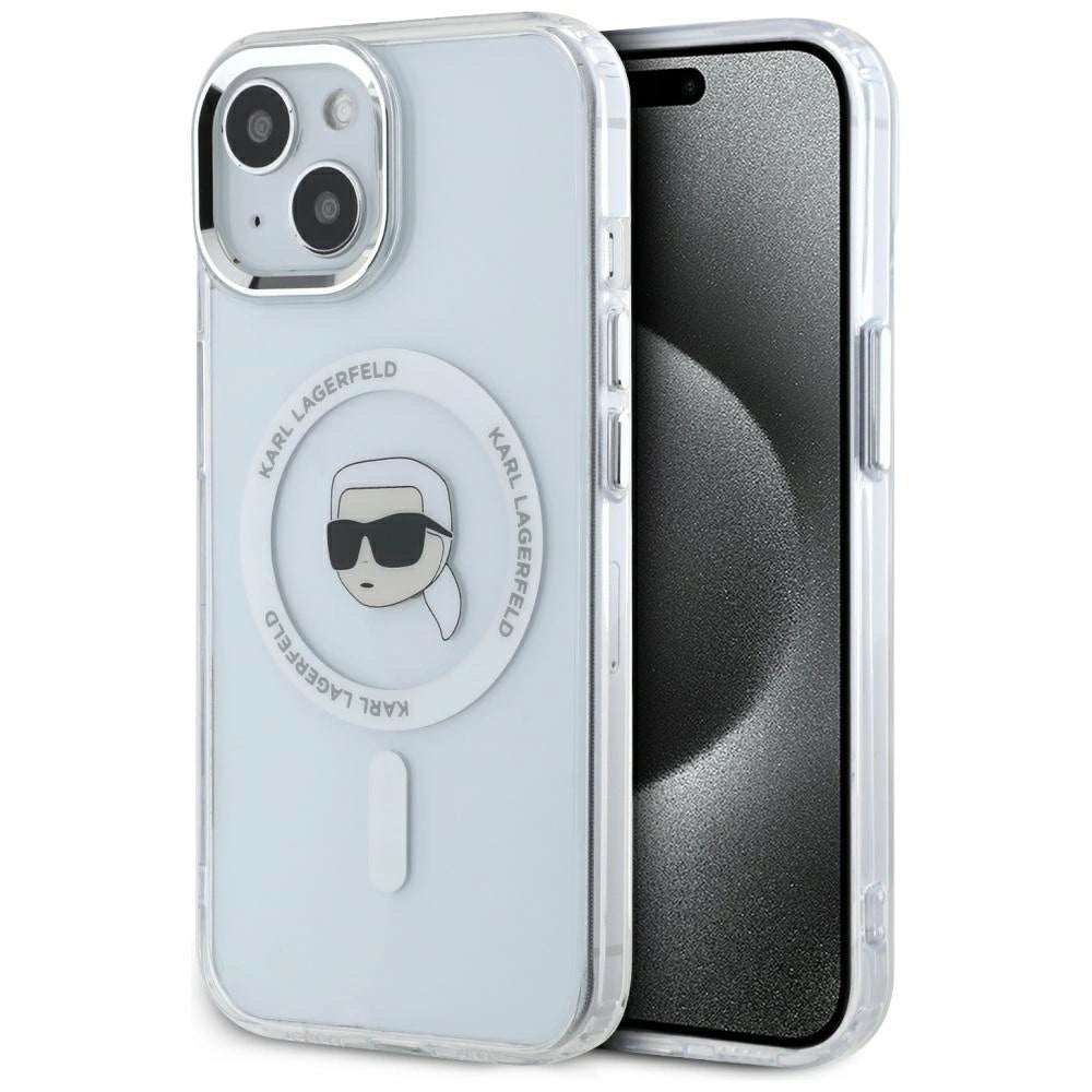 Karl Lagerfeld IML Metal Karl Head MagSafe Case for iPhone 15 White_0
