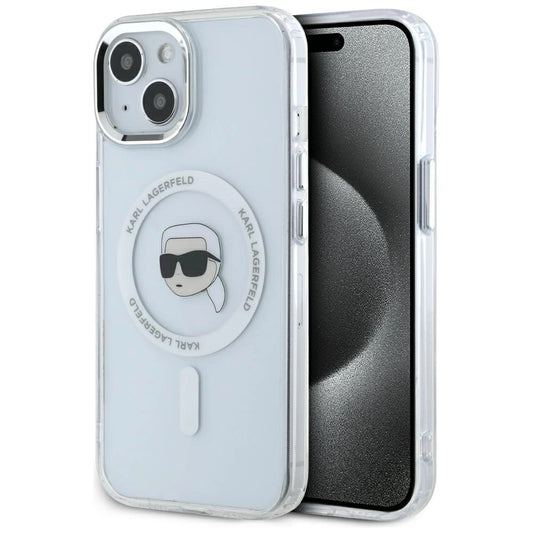 Karl Lagerfeld IML Metal Karl Head MagSafe Case for iPhone 15 White_0