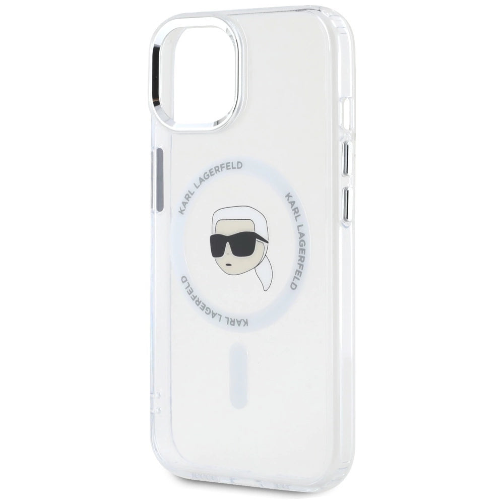Karl Lagerfeld IML Metal Karl Head MagSafe Case for iPhone 15 Plus White_5
