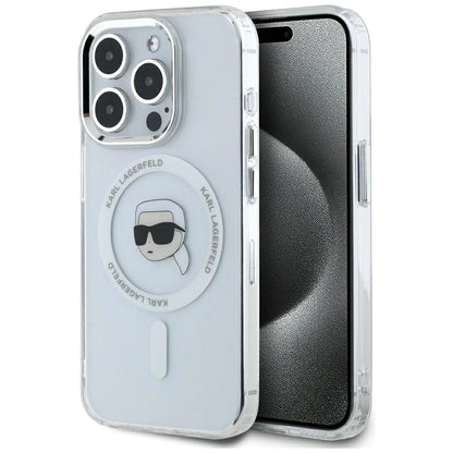 Karl Lagerfeld IML Metal Karl Head MagSafe Case for iPhone 15 Pro White_0