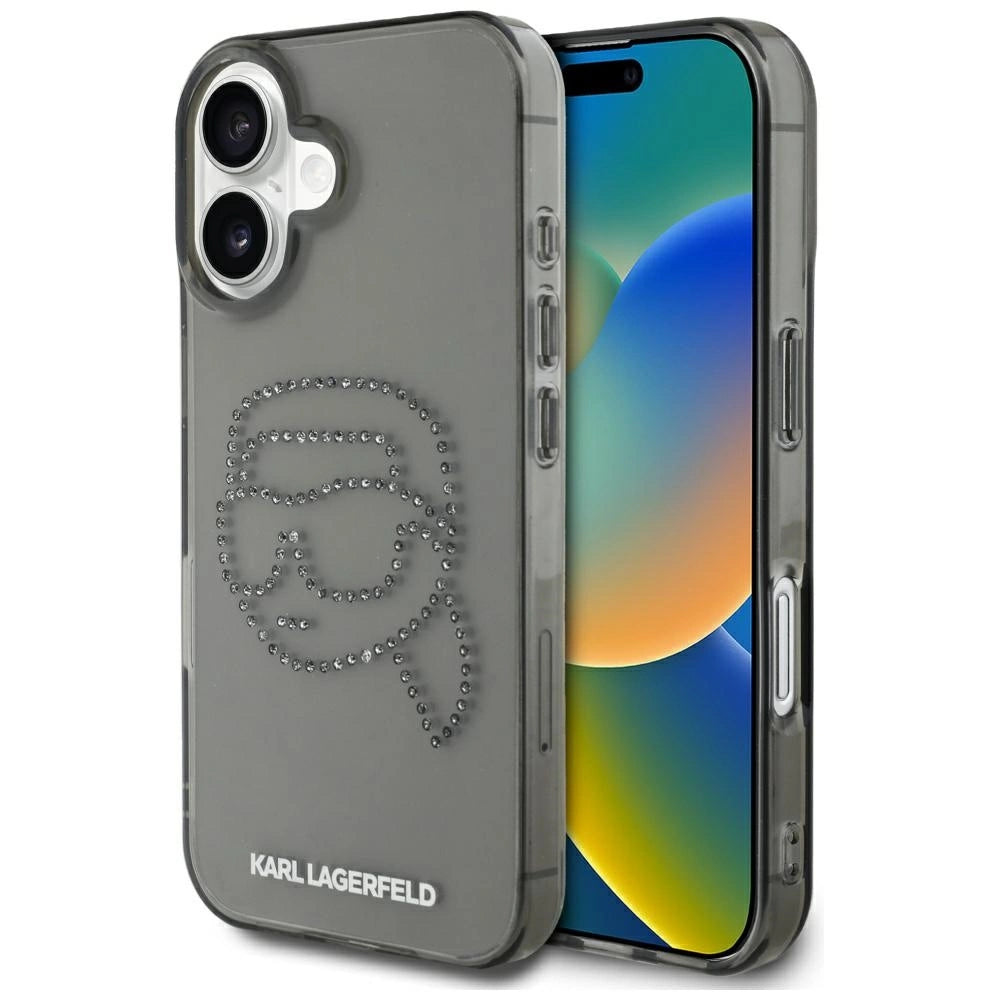 Karl Lagerfeld IML Rhinestones Karl Head Case for iPhone 16 Black_0